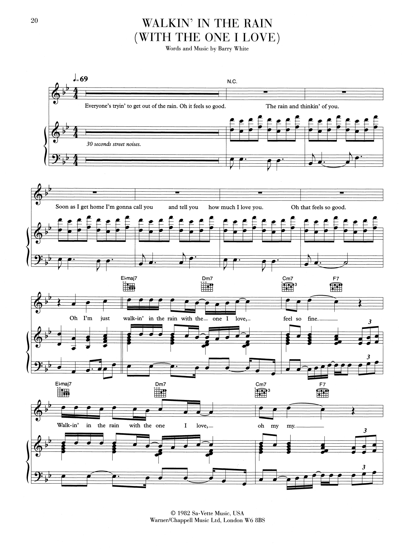 Barry White Walkin' In The Rain With The One I Love sheet music notes and chords. Download Printable PDF.