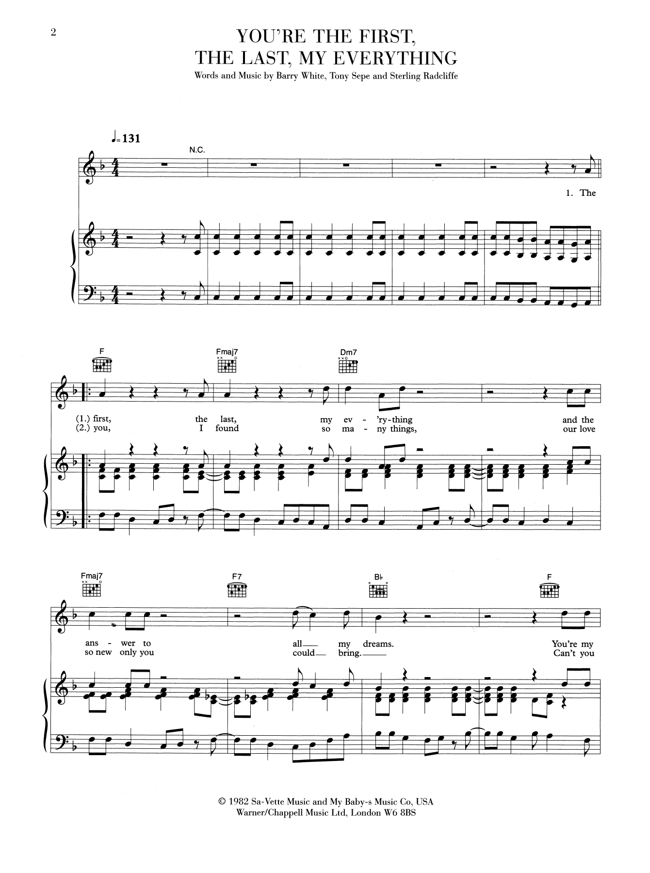 Barry White You're The First, The Last, My Everything sheet music notes and chords. Download Printable PDF.