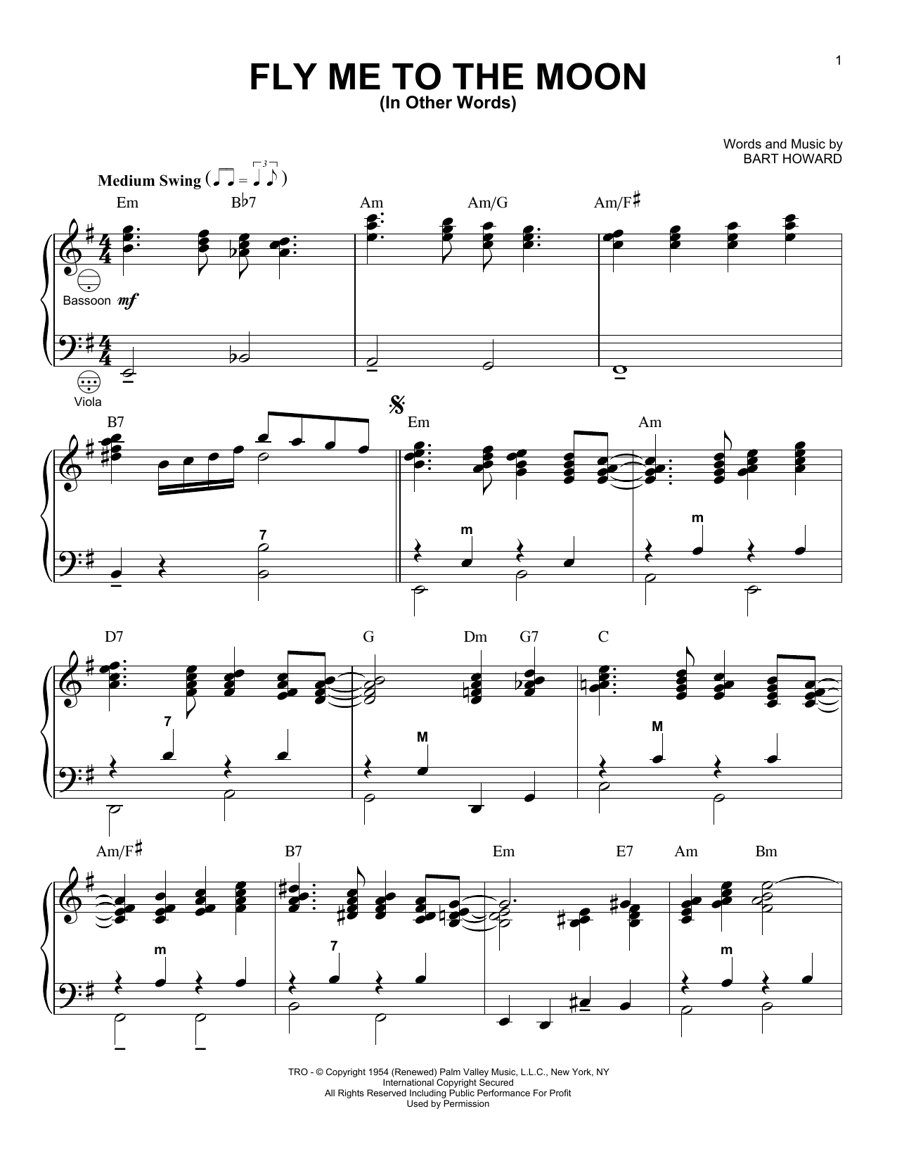 Bart Howard Fly Me To The Moon (In Other Words) (arr. Gary Meisner) sheet music notes and chords. Download Printable PDF.