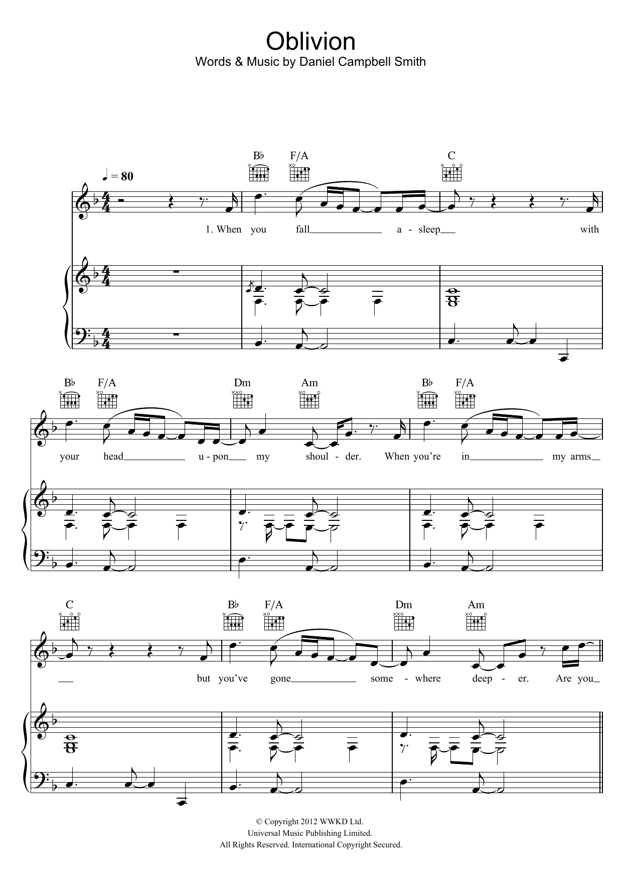 Learn to play Bastille Oblivion sheet music for Piano, Vocal & Guitar Chords in minutes. Price: 7.8900$ Bastille Oblivion sheet music notes and chords arranged for Piano, Vocal & Guitar Chords