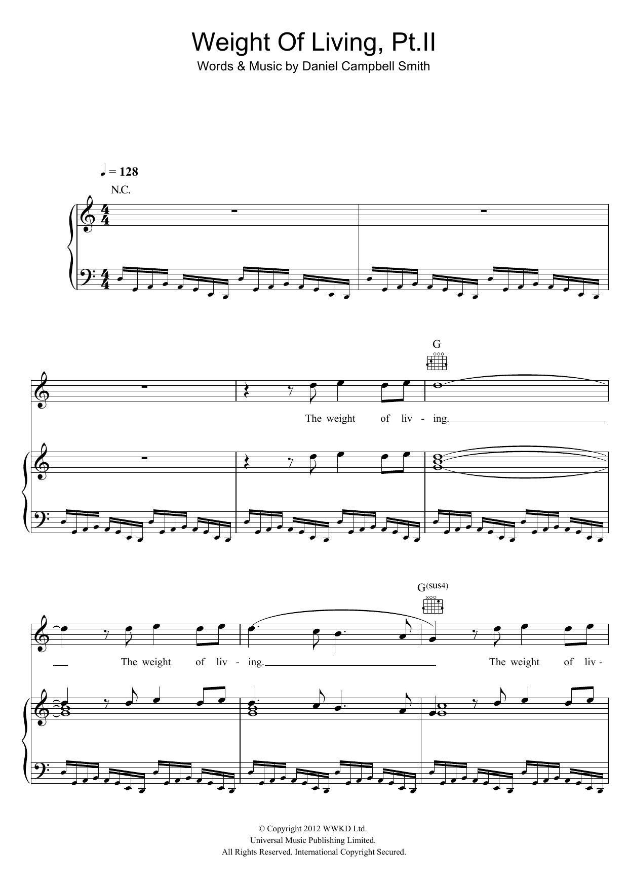 Learn to play Bastille Weight Of Living, Pt. II sheet music for Piano, Vocal & Guitar Chords in minutes. Price: 7.8900$ Bastille Weight Of Living, Pt. II sheet music notes and chords arranged for Piano, Vocal & Guitar Chords