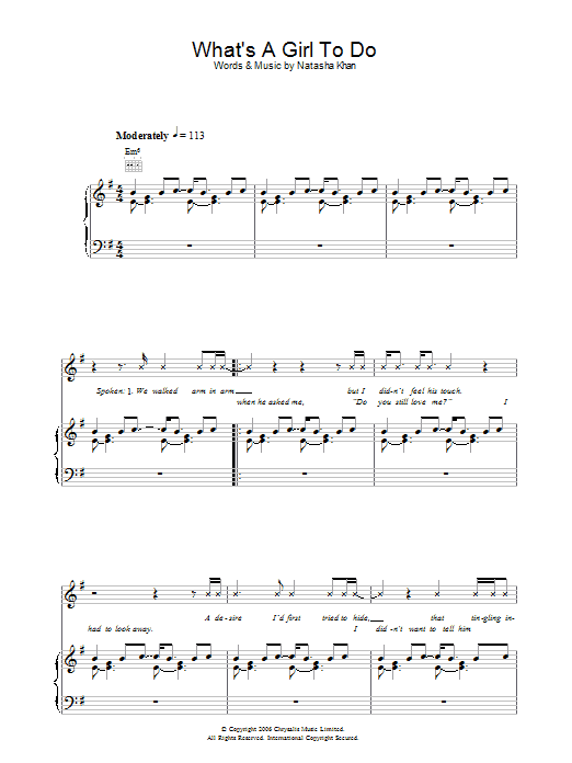 Bat For Lashes What's A Girl To Do sheet music notes and chords arranged for Piano, Vocal & Guitar Chords