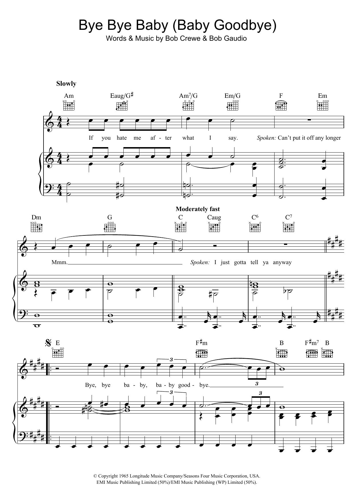 Bay City Rollers Bye Bye Baby (Baby Goodbye) sheet music notes and chords. Download Printable PDF.