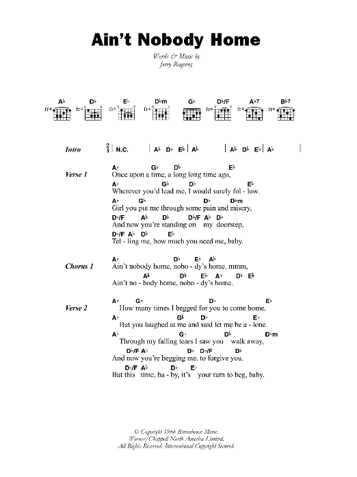 B.B. King Ain't Nobody Home sheet music notes and chords. Download Printable PDF.