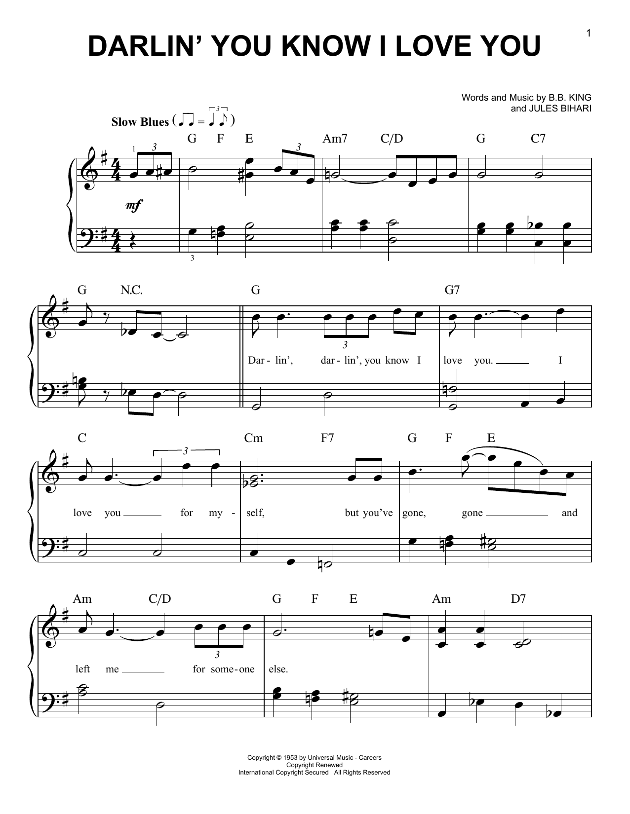 B.B. King Darlin' You Know I Love You sheet music notes and chords. Download Printable PDF.