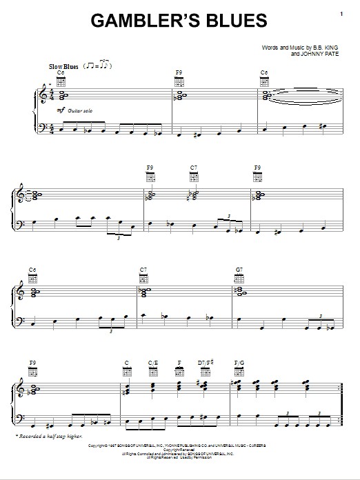 Learn to play B.B. King Gambler's Blues sheet music for Real Book – Melody, Lyrics & Chords in minutes. Price: 5.9900$ B.B. King Gambler's Blues sheet music notes and chords arranged for Real Book – Melody, Lyrics & Chords