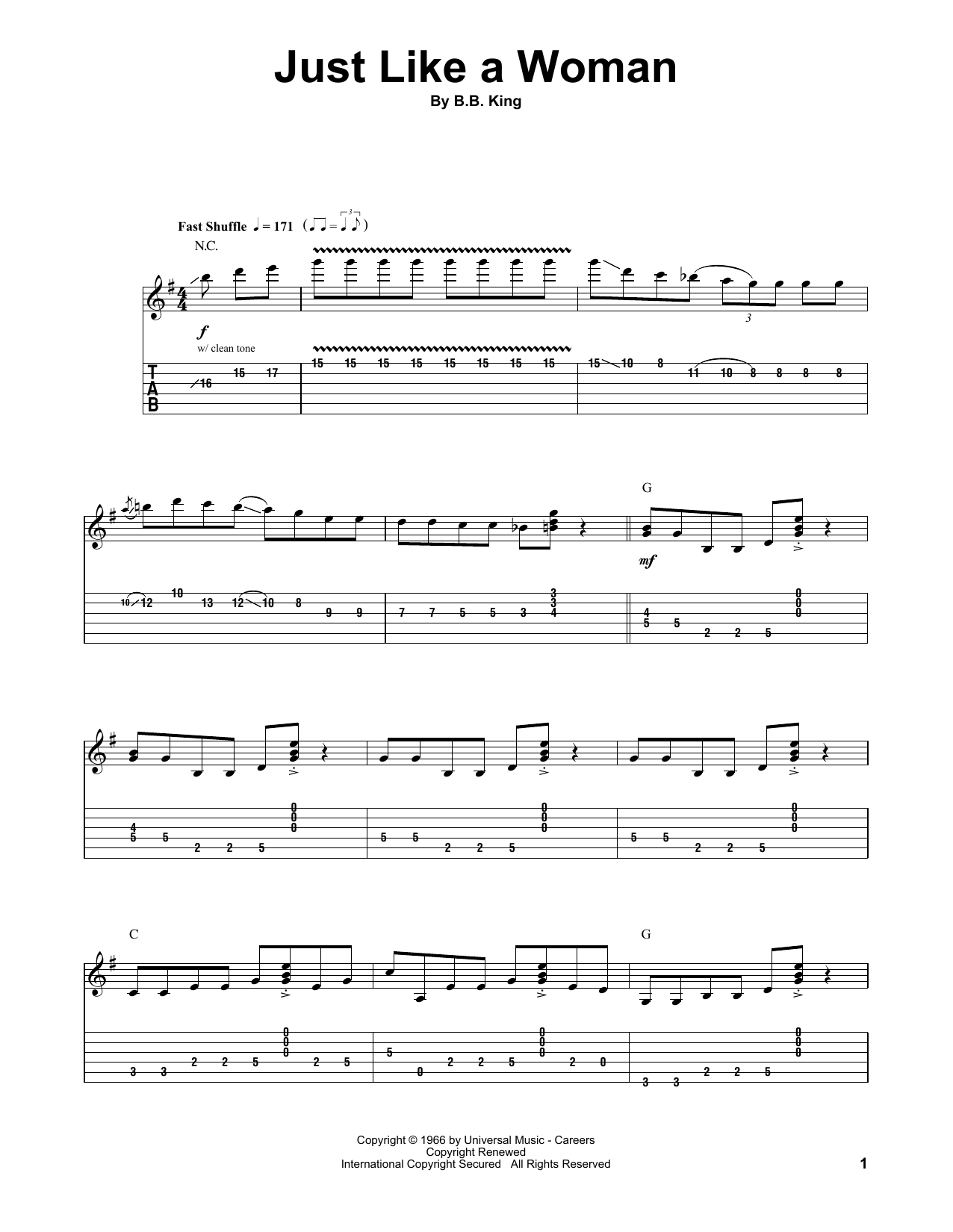 B.B. King Just Like A Woman sheet music notes and chords. Download Printable PDF.