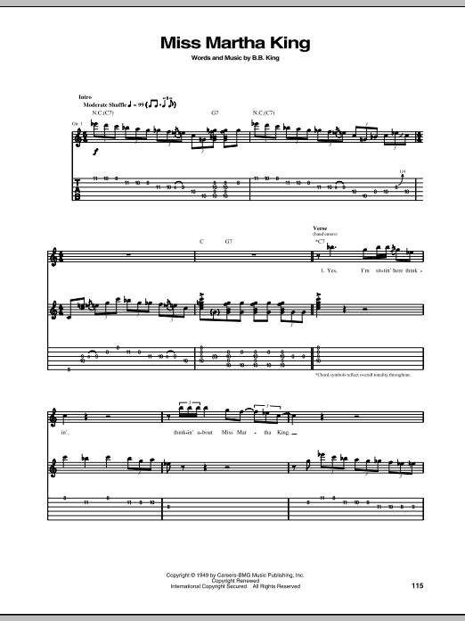 B.B. King Miss Martha King sheet music notes and chords. Download Printable PDF.