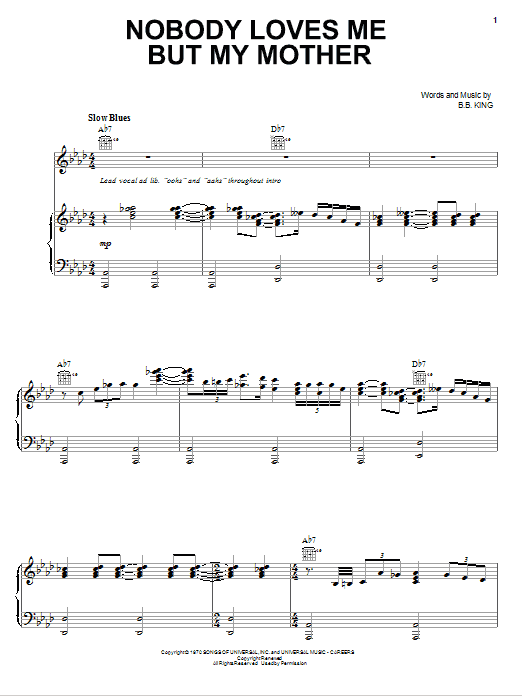 B.B. King Nobody Loves Me But My Mother sheet music notes and chords. Download Printable PDF.