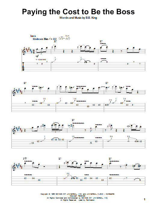 B.B. King Paying The Cost To Be The Boss sheet music notes and chords. Download Printable PDF.