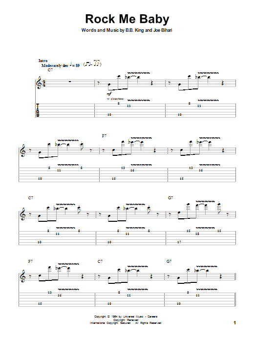 B.B. King Rock Me Baby sheet music notes and chords. Download Printable PDF.