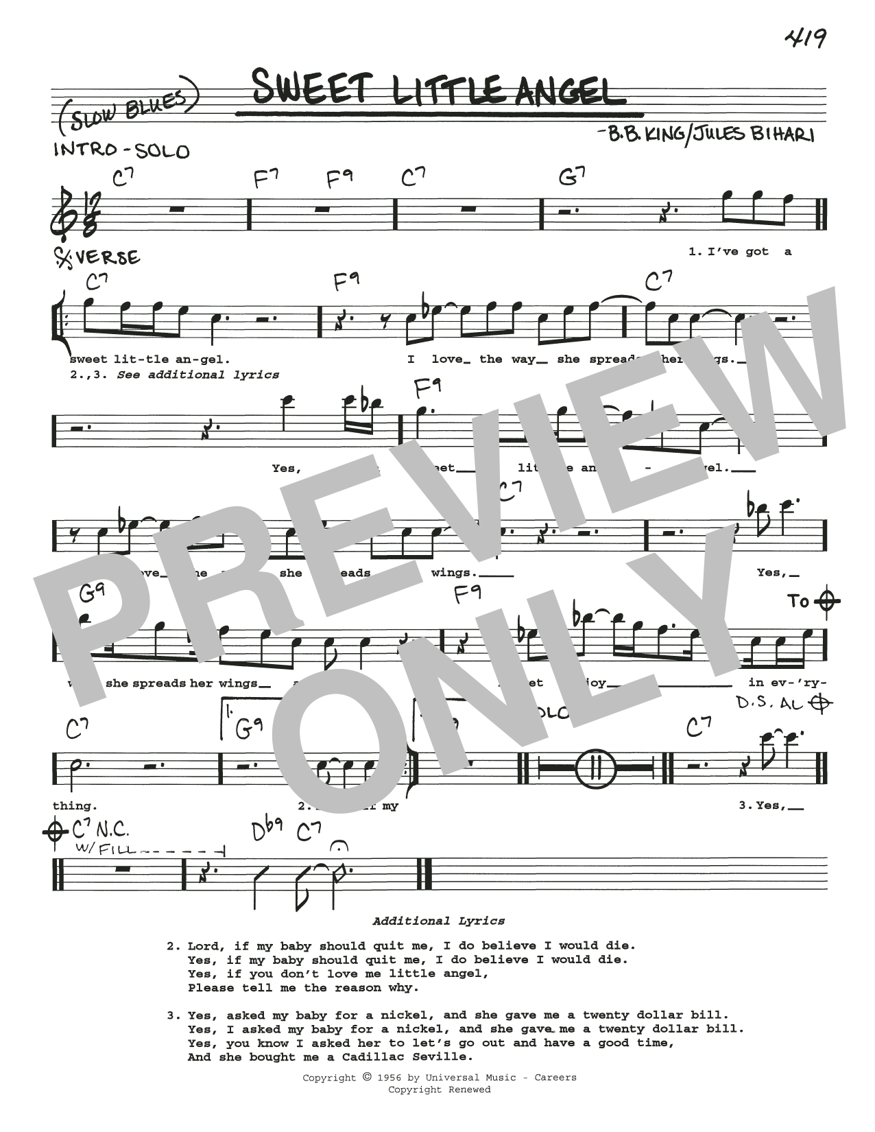 B.B. King Sweet Little Angel sheet music notes and chords. Download Printable PDF.