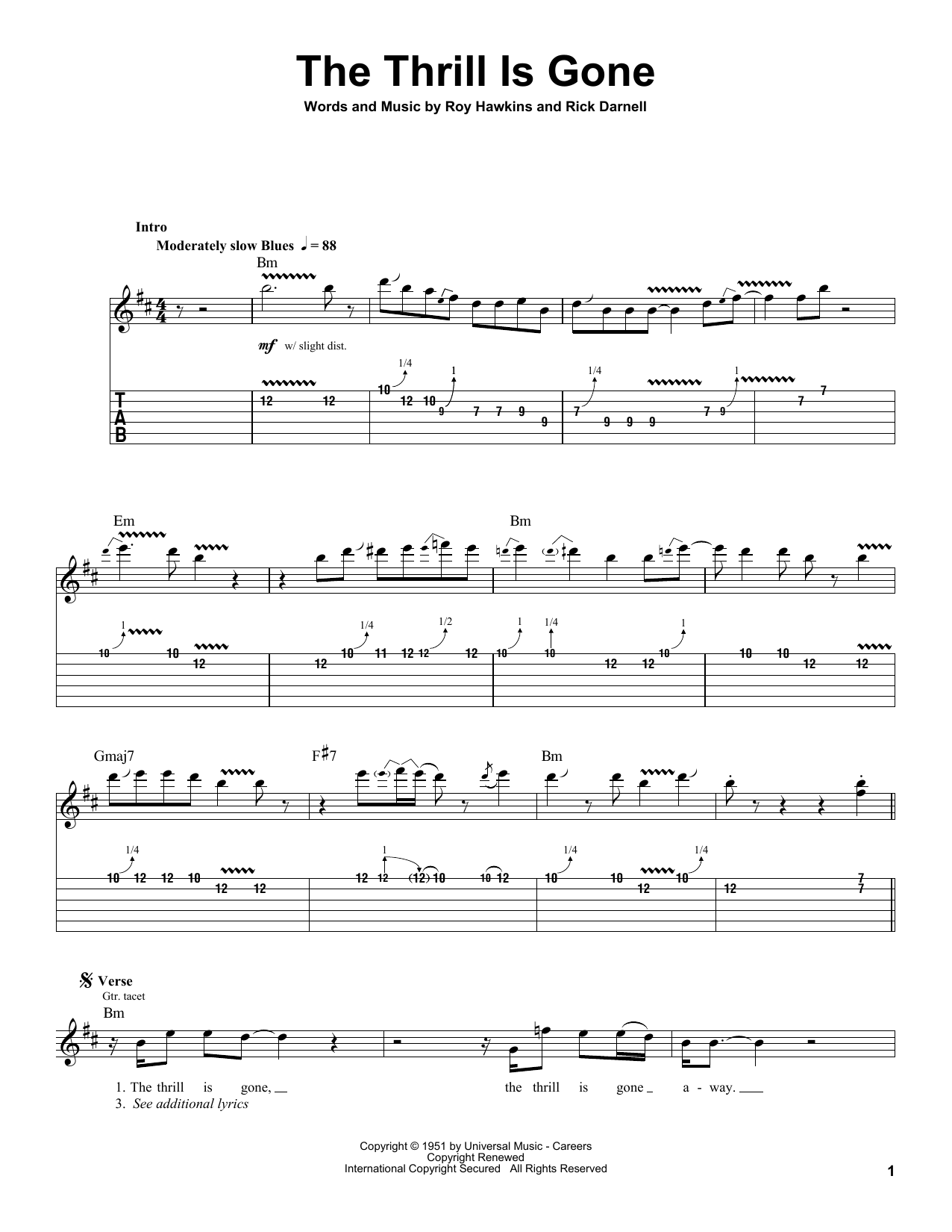 B.B. King The Thrill Is Gone sheet music notes and chords. Download Printable PDF.