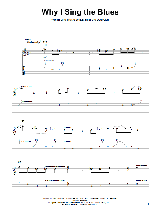 B.B. King Why I Sing The Blues sheet music notes and chords. Download Printable PDF.