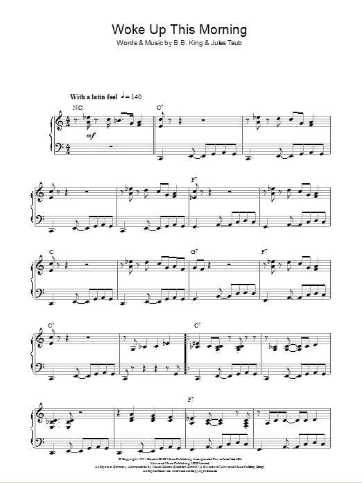 B.B. King Woke Up This Morning sheet music notes and chords arranged for Piano, Vocal & Guitar Chords (Right-Hand Melody)