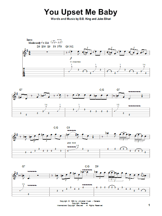 B.B. King You Upset Me Baby sheet music notes and chords. Download Printable PDF.