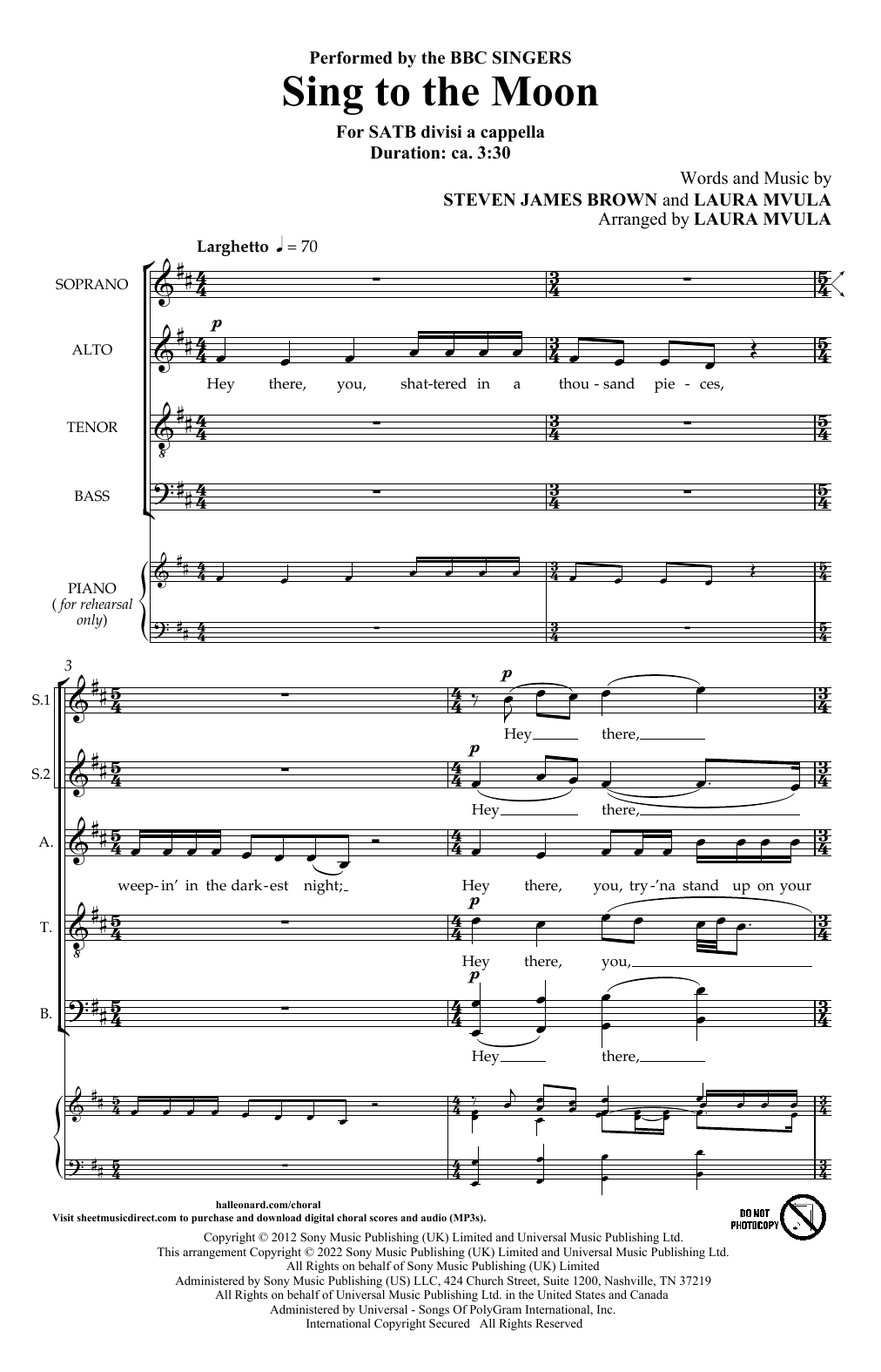 BBC Singers Sing To The Moon (arr. Laura Mvula) sheet music notes and chords. Download Printable PDF.