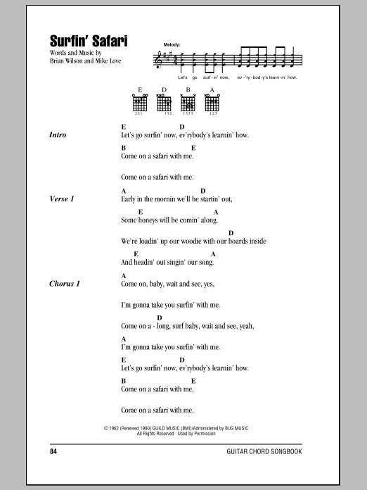 The Beach Boys Surfin' Safari sheet music notes and chords. Download Printable PDF.