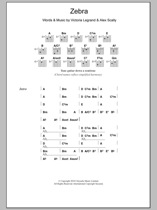 Beach House Zebra sheet music notes and chords arranged for Piano, Vocal & Guitar Chords