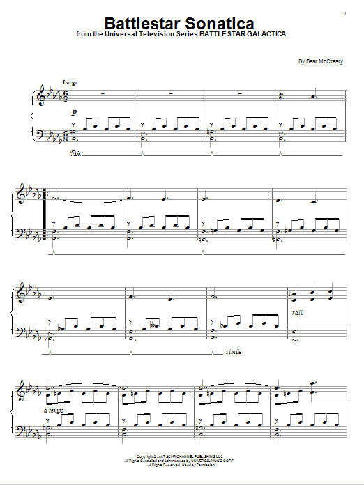 Learn to play Bear McCreary Battlestar Sonatica sheet music for Piano Solo in minutes. Price: 7.8900$ Bear McCreary Battlestar Sonatica sheet music notes and chords arranged for Piano Solo