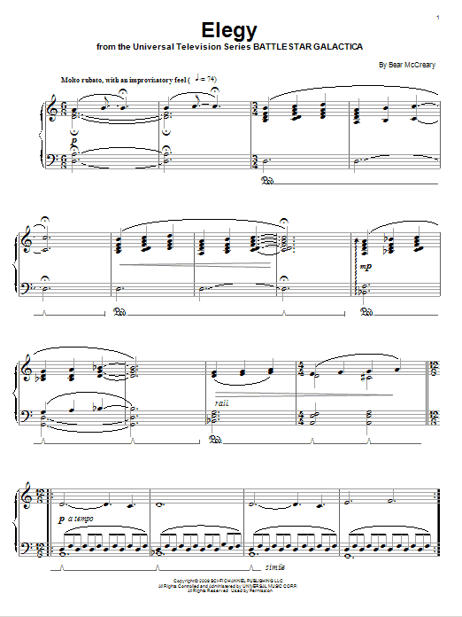 Learn to play Bear McCreary Elegy sheet music for Piano Solo in minutes. Price: 7.8900$ Bear McCreary Elegy sheet music notes and chords arranged for Piano Solo