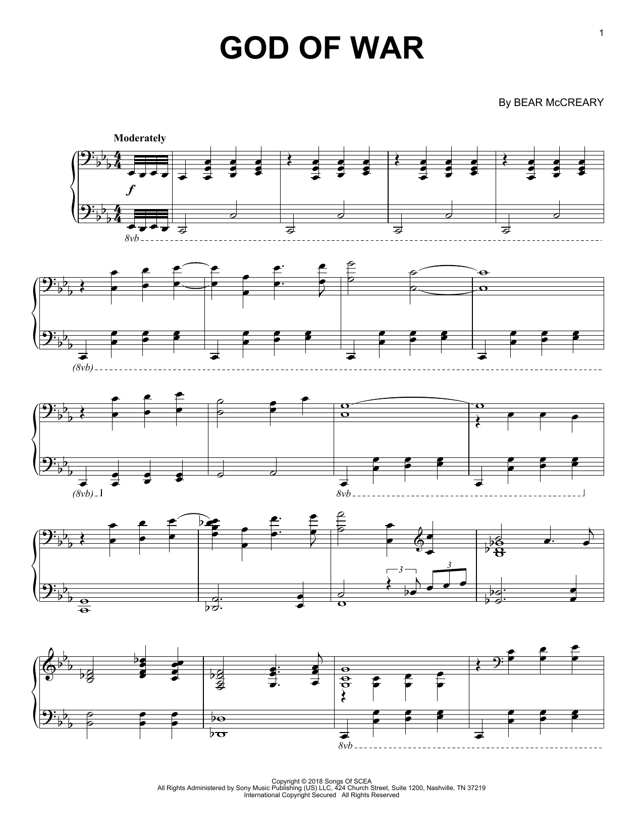 Bear McCreary God Of War sheet music notes and chords. Download Printable PDF.