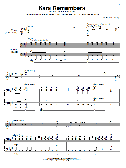 Bear McCreary Kara Remembers sheet music notes and chords arranged for Piano Duet