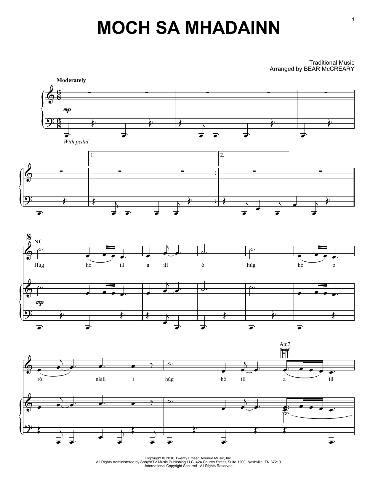 Learn to play Bear McCreary Moch Sa Mhadainn (from Outlander) sheet music for Piano Solo in minutes. Price: 7.8900$ Bear McCreary Moch Sa Mhadainn (from Outlander) sheet music notes and chords arranged for Piano Solo