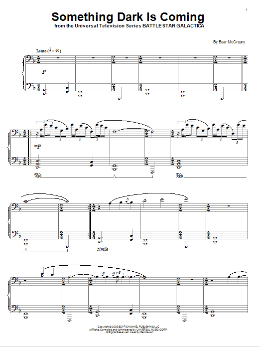 Bear McCreary Something Dark Is Coming sheet music notes and chords arranged for Piano Solo