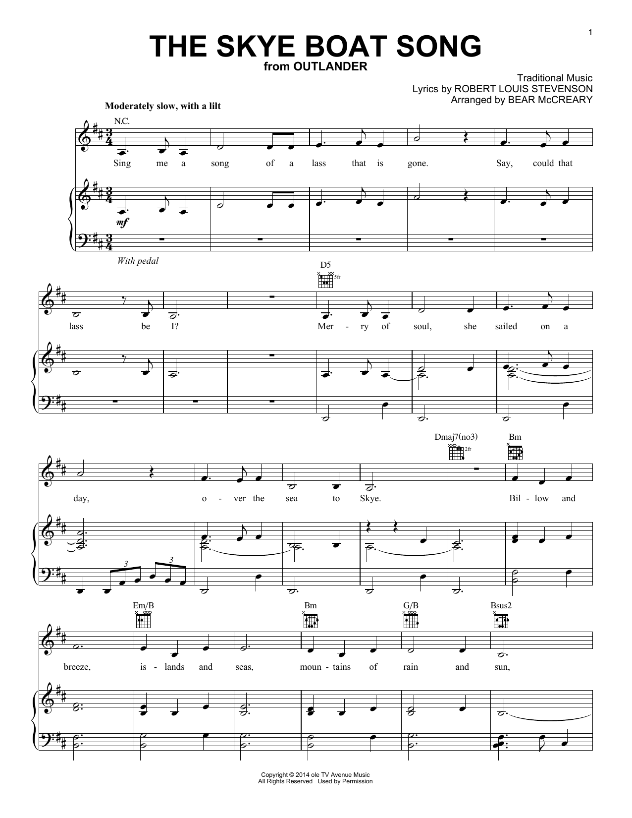 Bear McCreary The Skye Boat Song (from Outlander) sheet music notes and chords. Download Printable PDF.