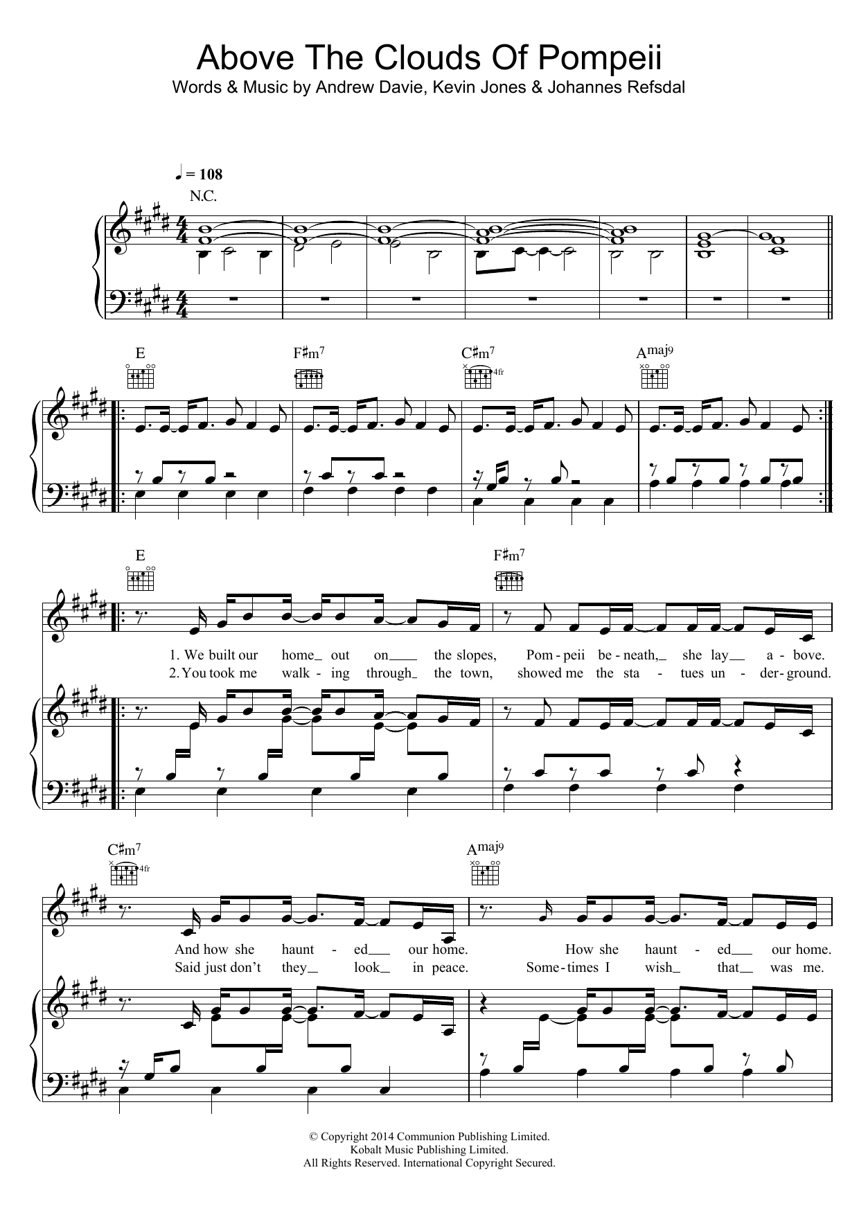 Learn to play Bear's Den Above The Clouds Of Pompeii sheet music for Piano, Vocal & Guitar Chords in minutes. Price: 7.8900$ Bear's Den Above The Clouds Of Pompeii sheet music notes and chords arranged for Piano, Vocal & Guitar Chords