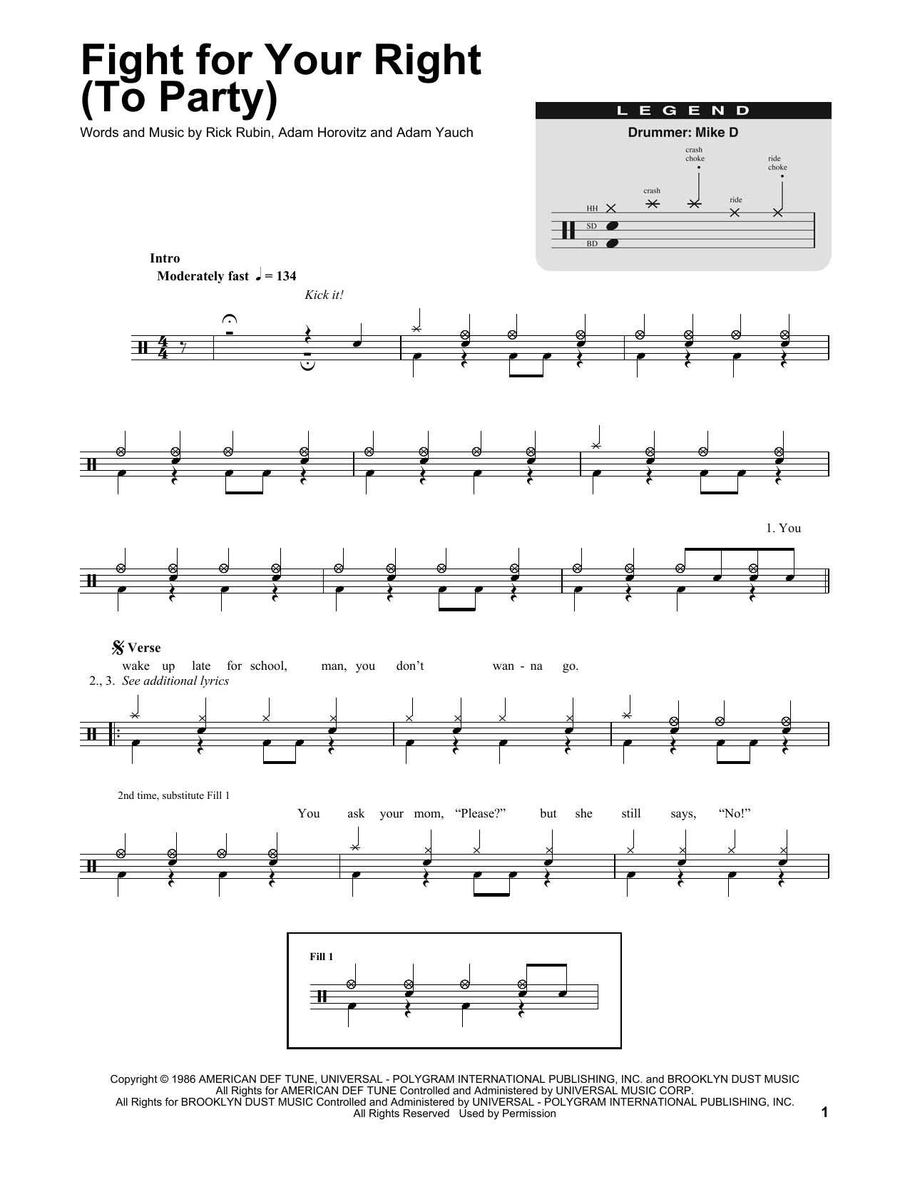 Beastie Boys Fight For Your Right (To Party) sheet music notes and chords. Download Printable PDF.