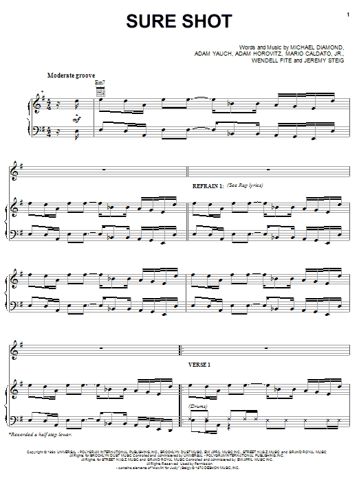 Beastie Boys Sure Shot sheet music notes and chords arranged for Piano, Vocal & Guitar Chords (Right-Hand Melody)
