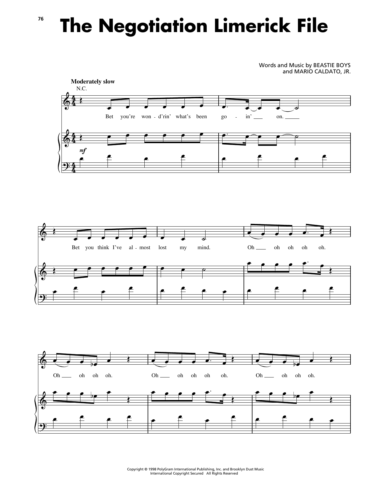 Learn to play Beastie Boys The Negotiation Limerick File sheet music for Piano, Vocal & Guitar Chords (Right-Hand Melody) in minutes. Price: 7.8900$ Beastie Boys The Negotiation Limerick File sheet music notes and chords arranged for Piano, Vocal & Guitar Chords (Right-Hand Melody)