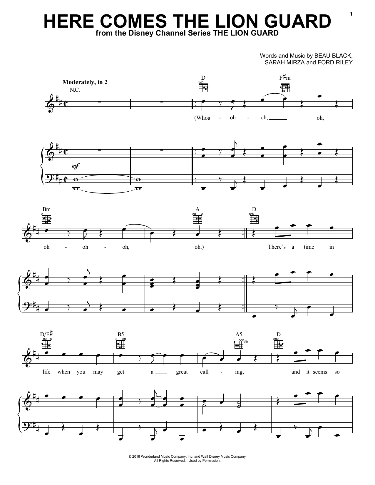 Learn to play Beau Black Here Comes The Lion Guard sheet music for Piano, Vocal & Guitar Chords (Right-Hand Melody) in minutes. Price: 7.8900$ Beau Black Here Comes The Lion Guard sheet music notes and chords arranged for Piano, Vocal & Guitar Chords (Right-Hand Melody)