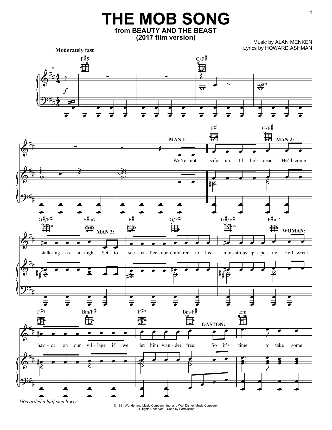 Beauty and the Beast Cast The Mob Song (from Beauty And The Beast) sheet music notes and chords. Download Printable PDF.