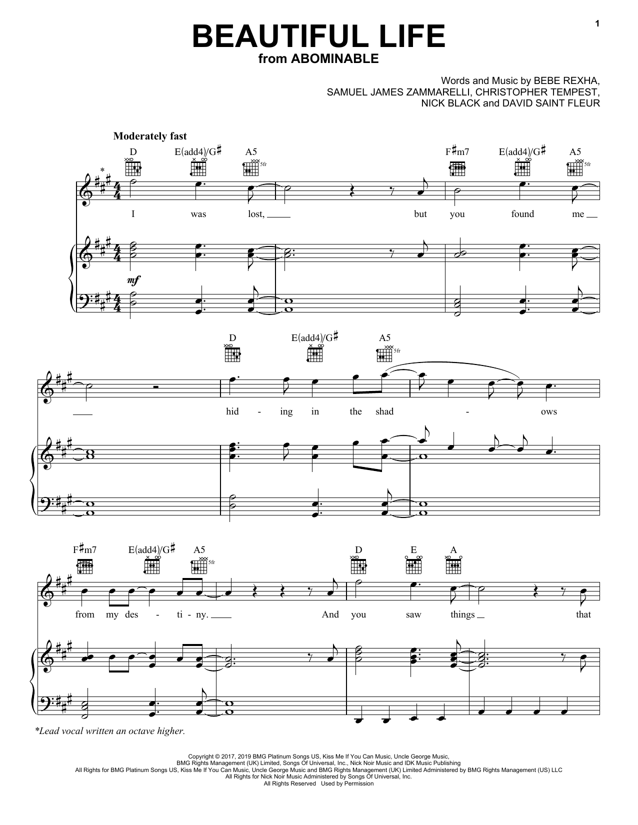 Bebe Rexha Beautiful Life (from the Motion Picture Abominable) sheet music notes and chords. Download Printable PDF.