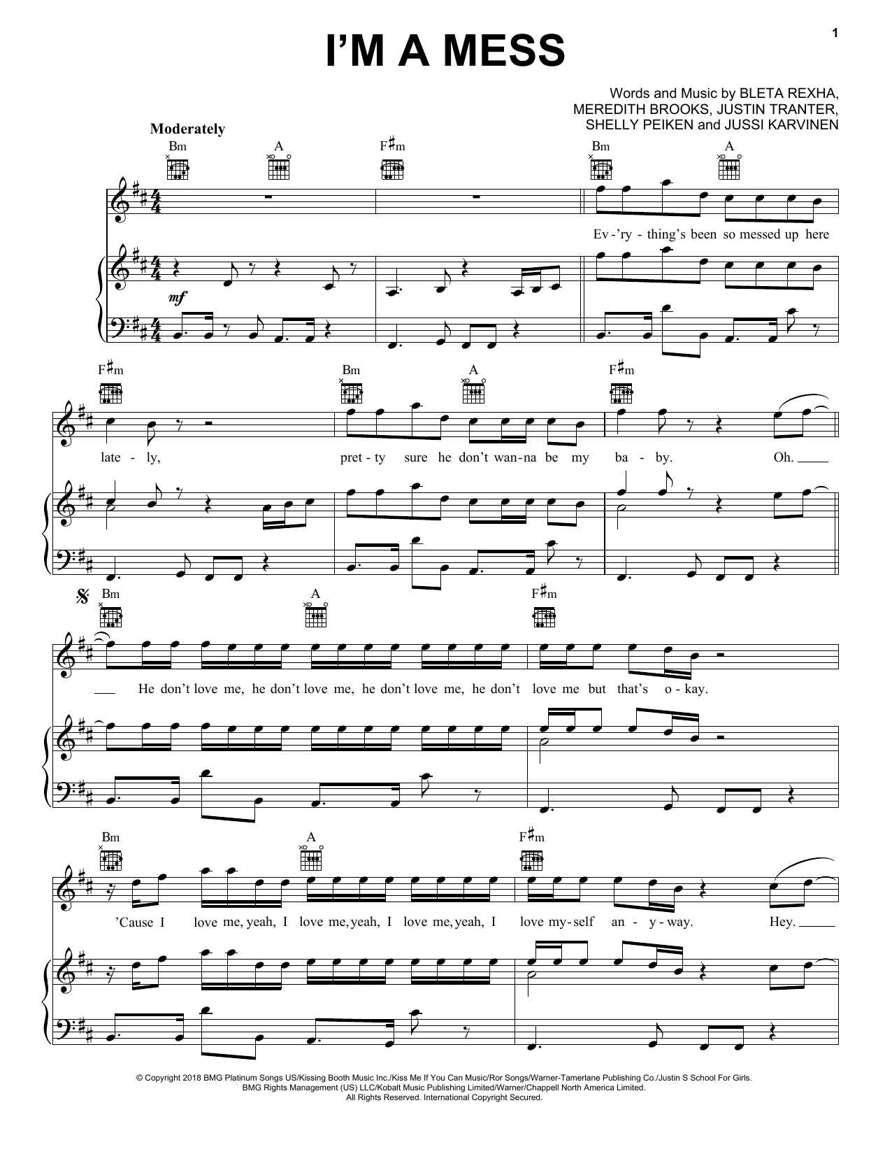 Bebe Rexha I'm A Mess sheet music notes and chords. Download Printable PDF.