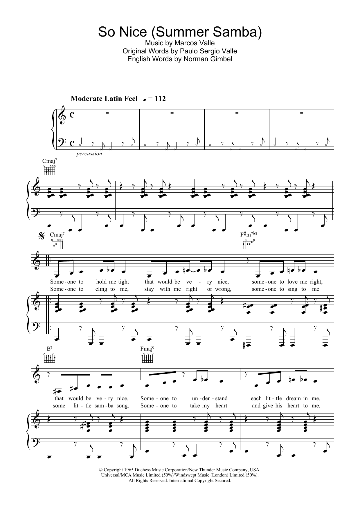 Astrud Gilberto So Nice (Summer Samba) sheet music notes and chords. Download Printable PDF.