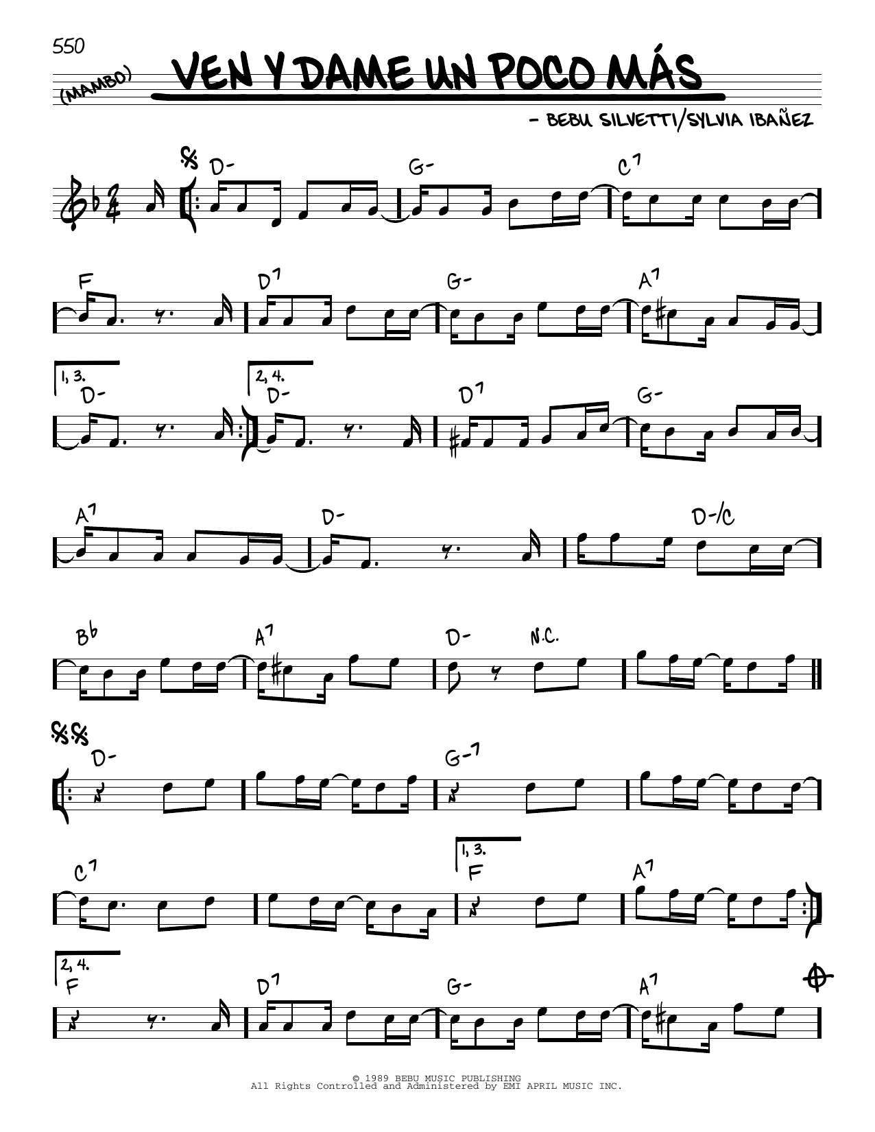 Learn to play Bebu Silvetti Ven Y Dame Un Poco Mas sheet music for Real Book – Melody & Chords in minutes. Price: 5.9900$ Bebu Silvetti Ven Y Dame Un Poco Mas sheet music notes and chords arranged for Real Book – Melody & Chords