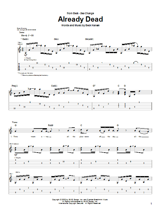 Learn to play Beck Already Dead sheet music for Guitar Tab in minutes. Price: 7.8900$ Beck Already Dead sheet music notes and chords arranged for Guitar Tab