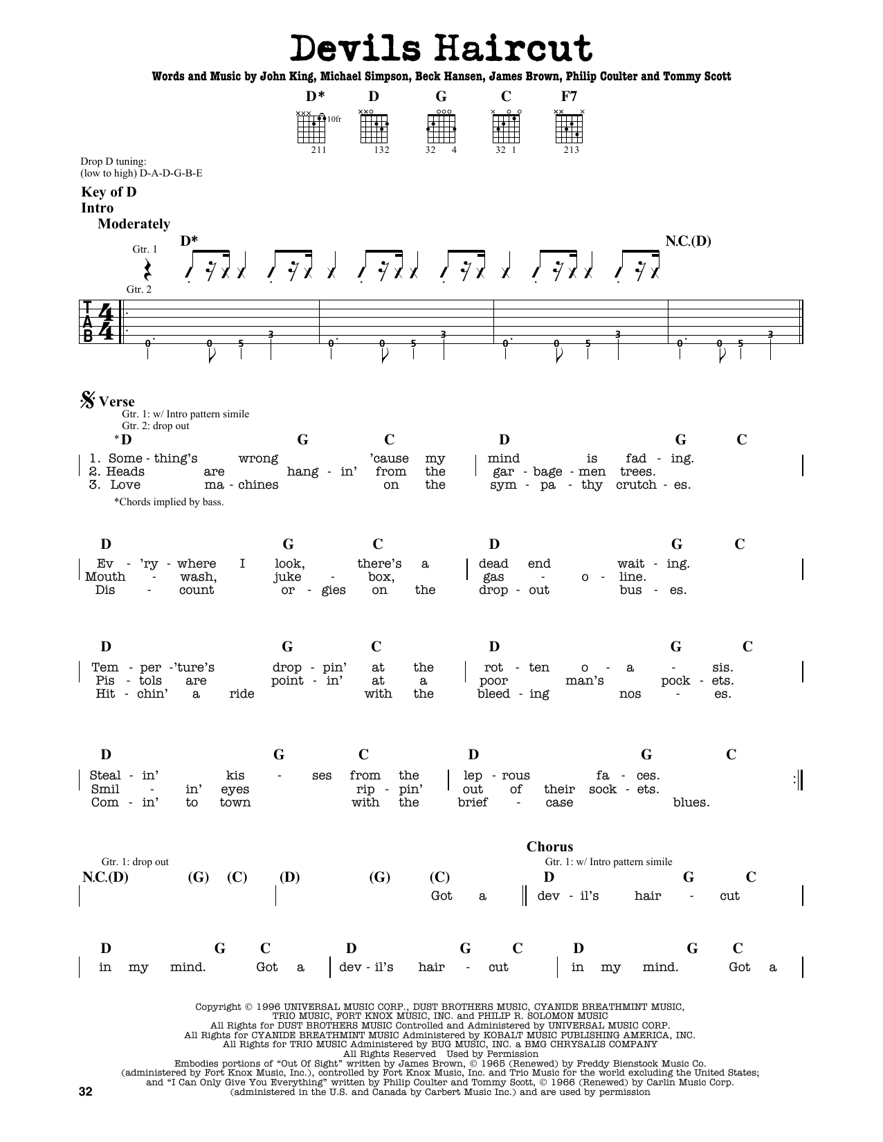 Beck Devils Haircut sheet music notes and chords. Download Printable PDF.