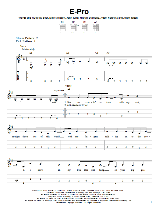 Beck E-Pro sheet music notes and chords. Download Printable PDF.