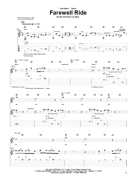 Learn to play Beck Farewell Ride sheet music for Guitar Tab in minutes. Price: 7.8900$ Beck Farewell Ride sheet music notes and chords arranged for Guitar Tab