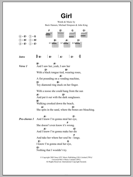 Beck Girl sheet music notes and chords. Download Printable PDF.