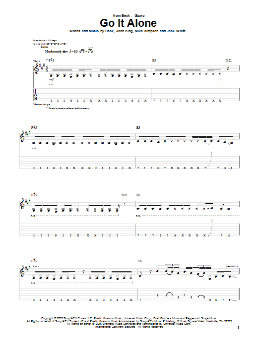 Learn to play Beck Go It Alone sheet music for Guitar Tab in minutes. Price: 7.8900$ Beck Go It Alone sheet music notes and chords arranged for Guitar Tab