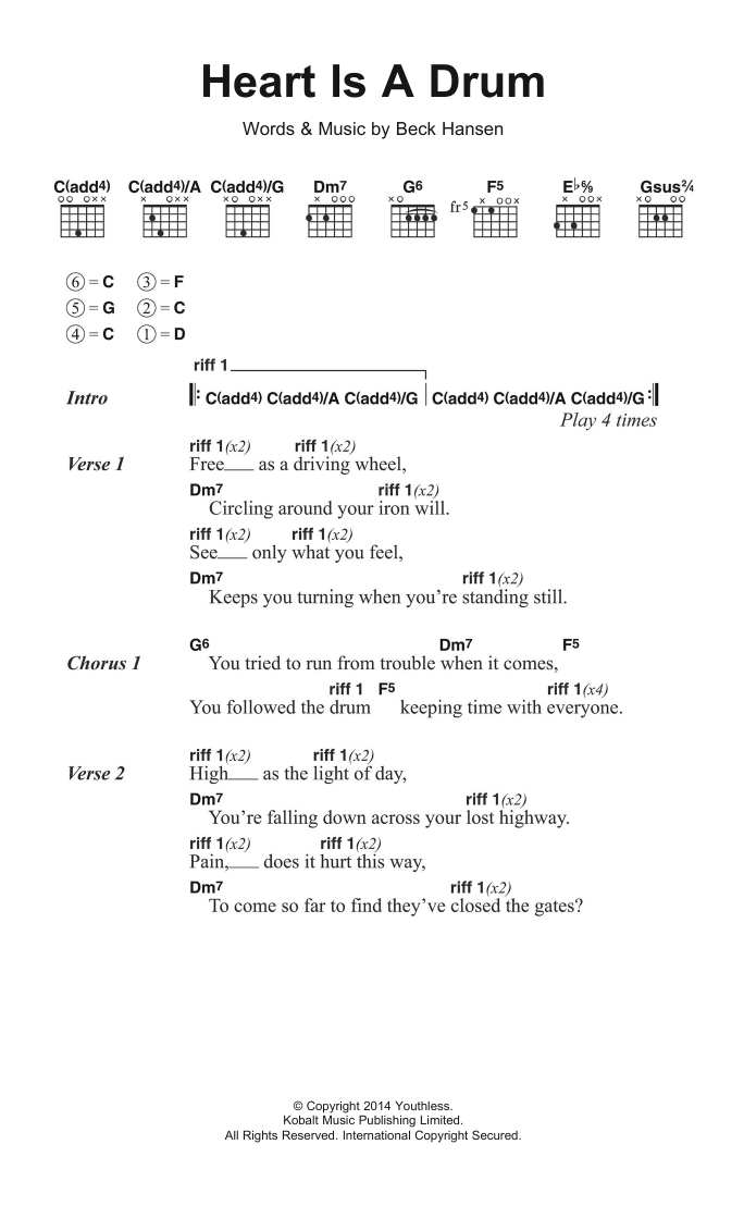 Beck Heart Is A Drum sheet music notes and chords. Download Printable PDF.