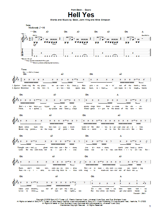 Learn to play Beck Hell Yes sheet music for Guitar Tab in minutes. Price: 7.8900$ Beck Hell Yes sheet music notes and chords arranged for Guitar Tab