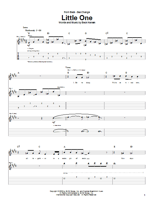 Learn to play Beck Little One sheet music for Guitar Tab in minutes. Price: 7.8900$ Beck Little One sheet music notes and chords arranged for Guitar Tab