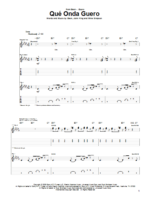 Learn to play Beck Que' Onda Guero sheet music for Guitar Tab in minutes. Price: 7.8900$ Beck Que' Onda Guero sheet music notes and chords arranged for Guitar Tab